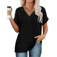 thumbnail image 5 of Diufon Women's Summer Tops Casual Plus Size Short Sleeve V Neck Tunic Shirts Spring Trendy Loose Basic Crop Top, 5 of 8