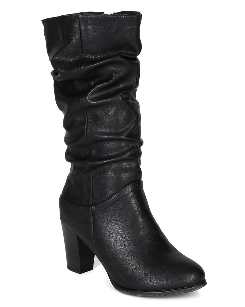 gbg los angeles women's harlin round toe stacked heel boot