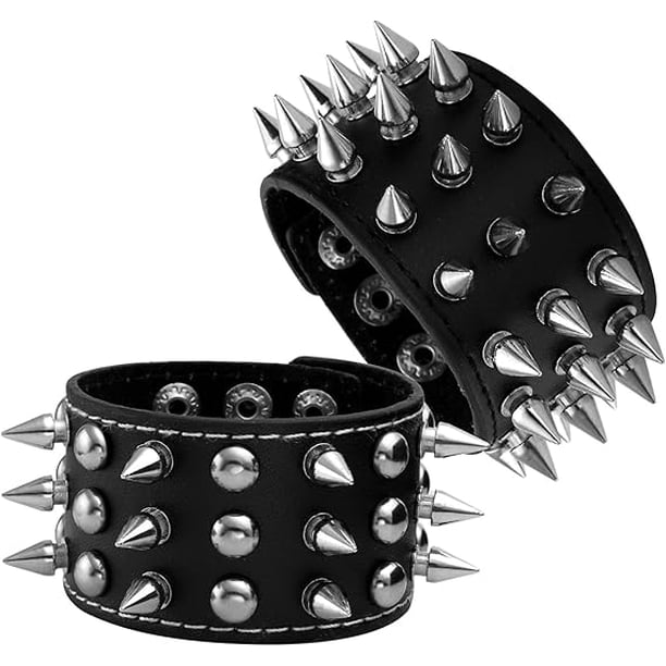 Pack De 4 Pulseras Punk De Cuero Con Tachuelas - Ajustables, Estilo Gótico Rock, Para Hombres Y Mujeres