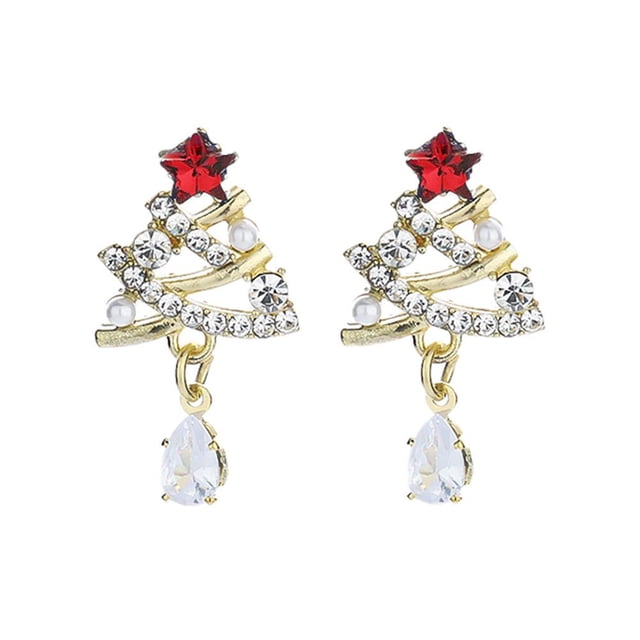 Pendientes de botón TQEHS con forma de árbol de Navidad brillante