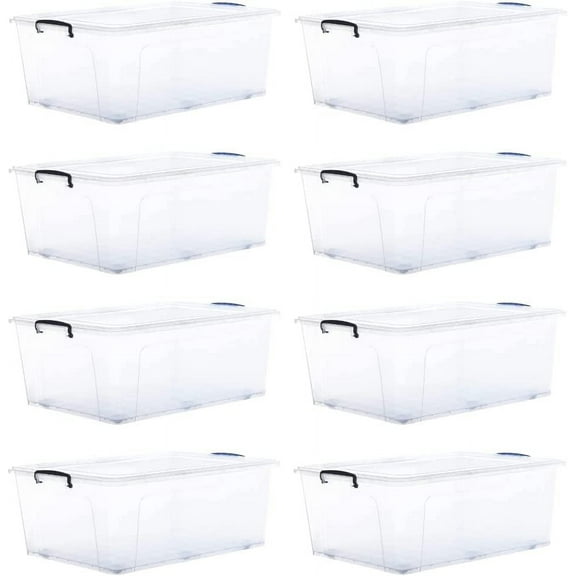 Superio Storage Containers With Wheels (8 Pack), Stackable Large Storage Containers With Lids, Durable Latches (32 Qt)