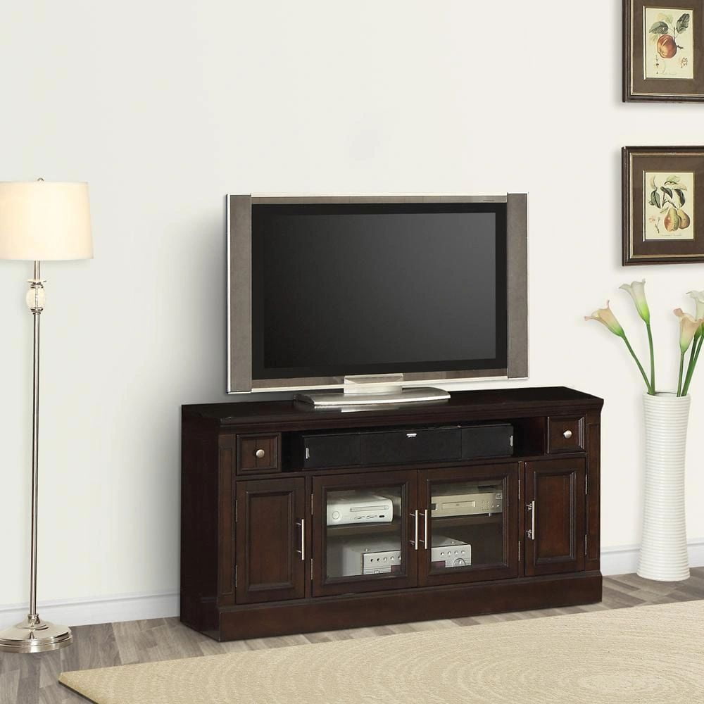 FC Design Transitional 60" TV Stand with Soundbar Shelf, Drawers, and