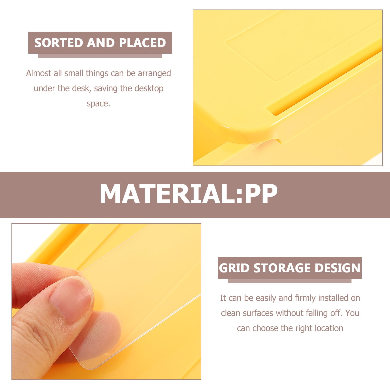 OFFIGAM 2-Pack Adhesive Under Desk Storage Drawers Yellow for Home Office Organization and Small Item Storage