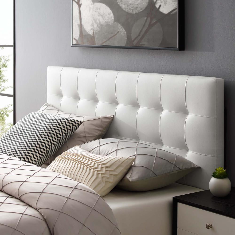 Modway Lily Queen Upholstered Faux Leather and Wood Headboard in White