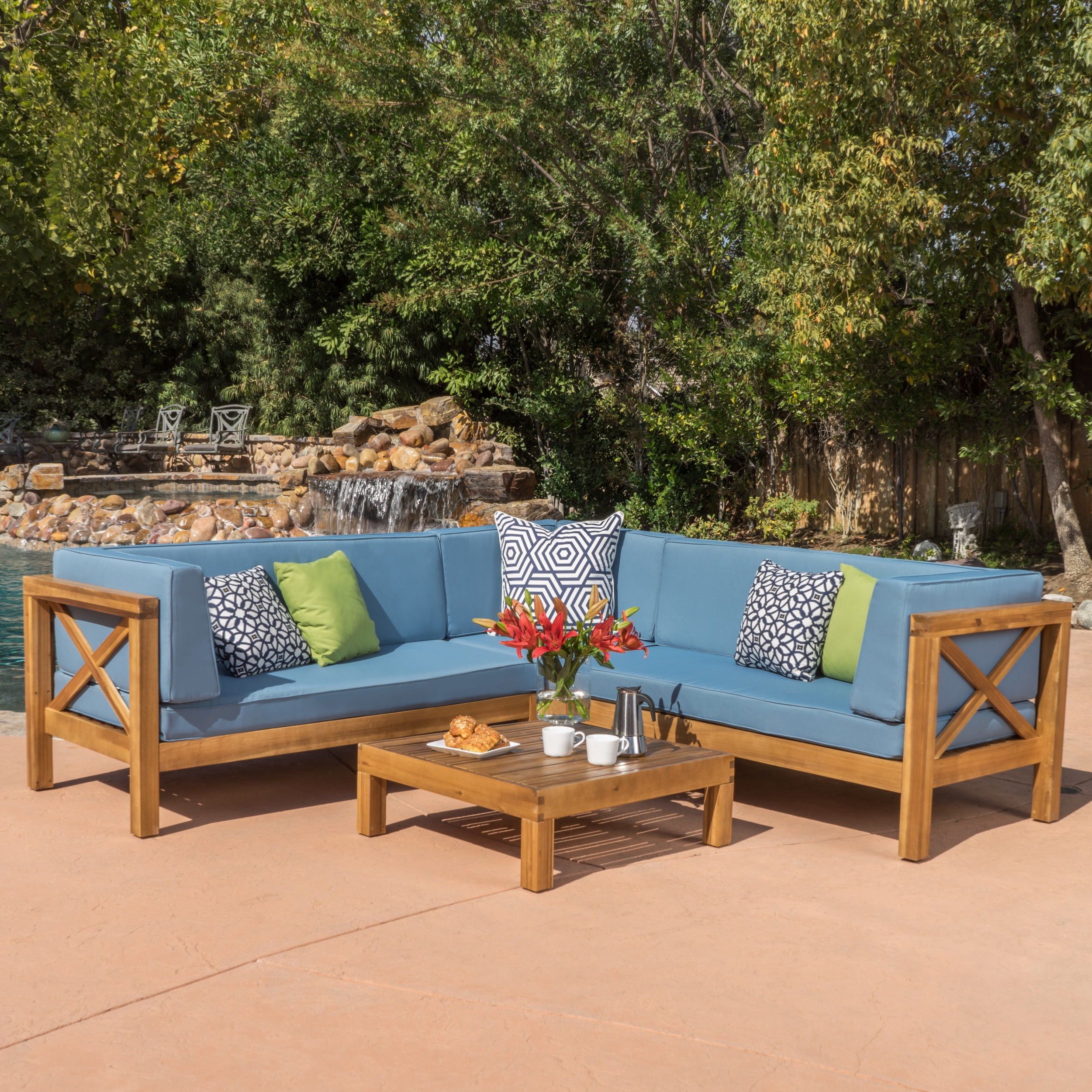 Calle 4 Piece Outdoor X Back Wooden Sectional Set Multiple Colors Calle 4 Piece Outdoor X Back Wooden Sectional Set Multiple Colors