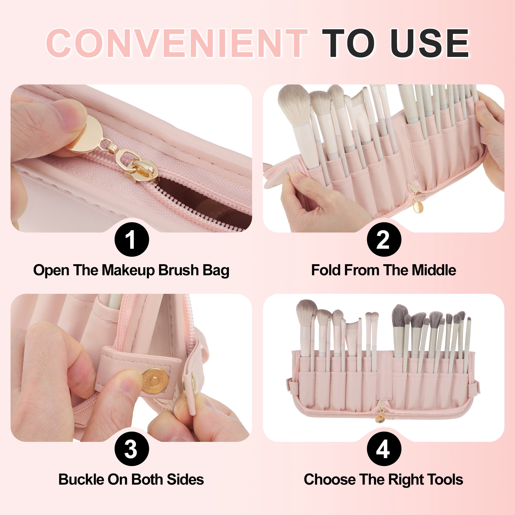Unique Bargains Waterproof Stand-Up Makeup Brush Organizer Pink