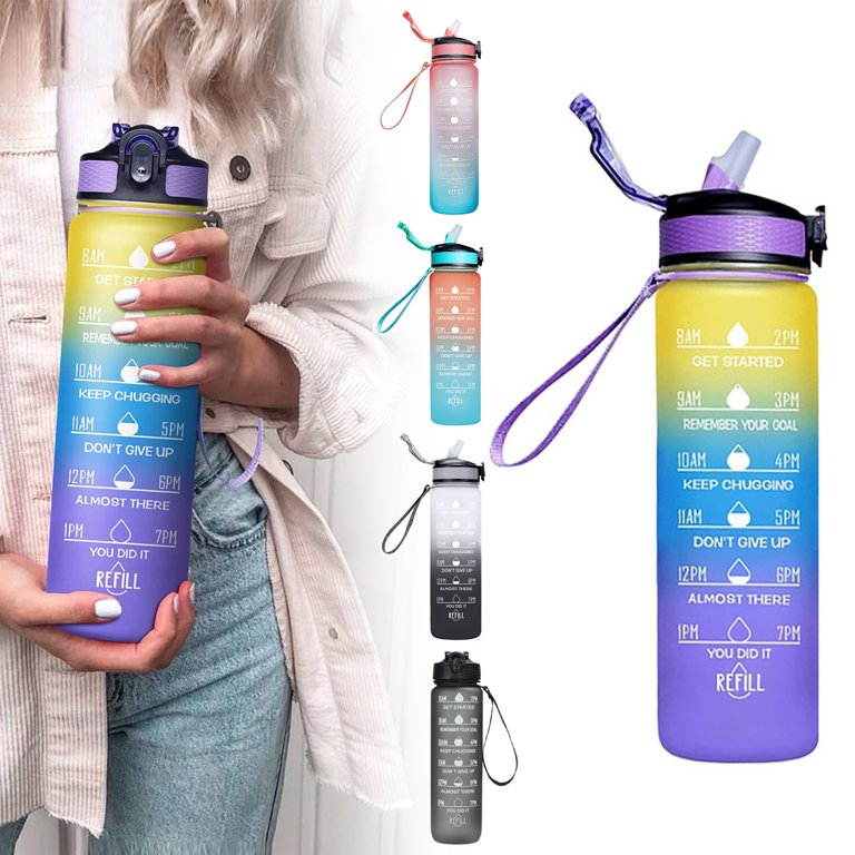 32 oz Motivational Fitness Plastic Water Bottle with Straw & Time Maker,  BPA-free for Girls, Boy, Cycling, School & Office 