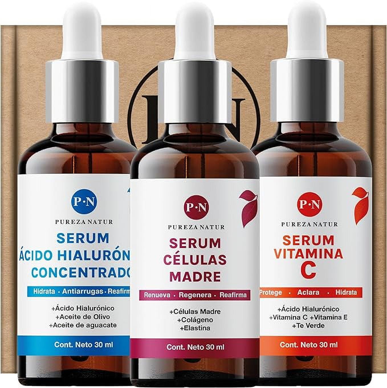 Kit Serum facial Ácido Hialurónico Vitamina C y Células Madre Pureza ...