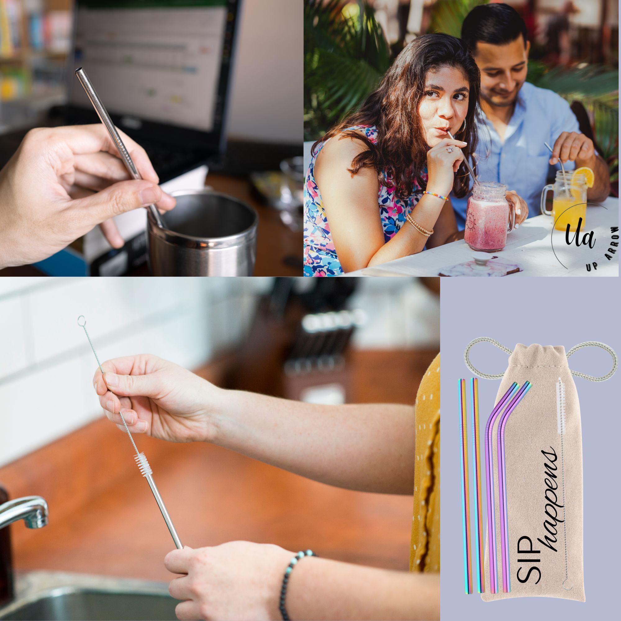 Iced Refreshers K Cup Strawberry Acai and Pineapple Passion Gift Set of Keurig k cups 20ct Pods and Stainless Steel Iridescent Straws with Storage Bag