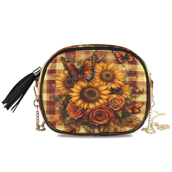 Womens Casual Chain Shoulder Bag Simple style Sunflowers Roses and Butterflies Crossbody Bag