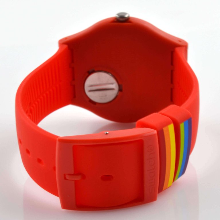 Swatch SO29R705 Pride Unisex Watch, Red Silicone Strap 