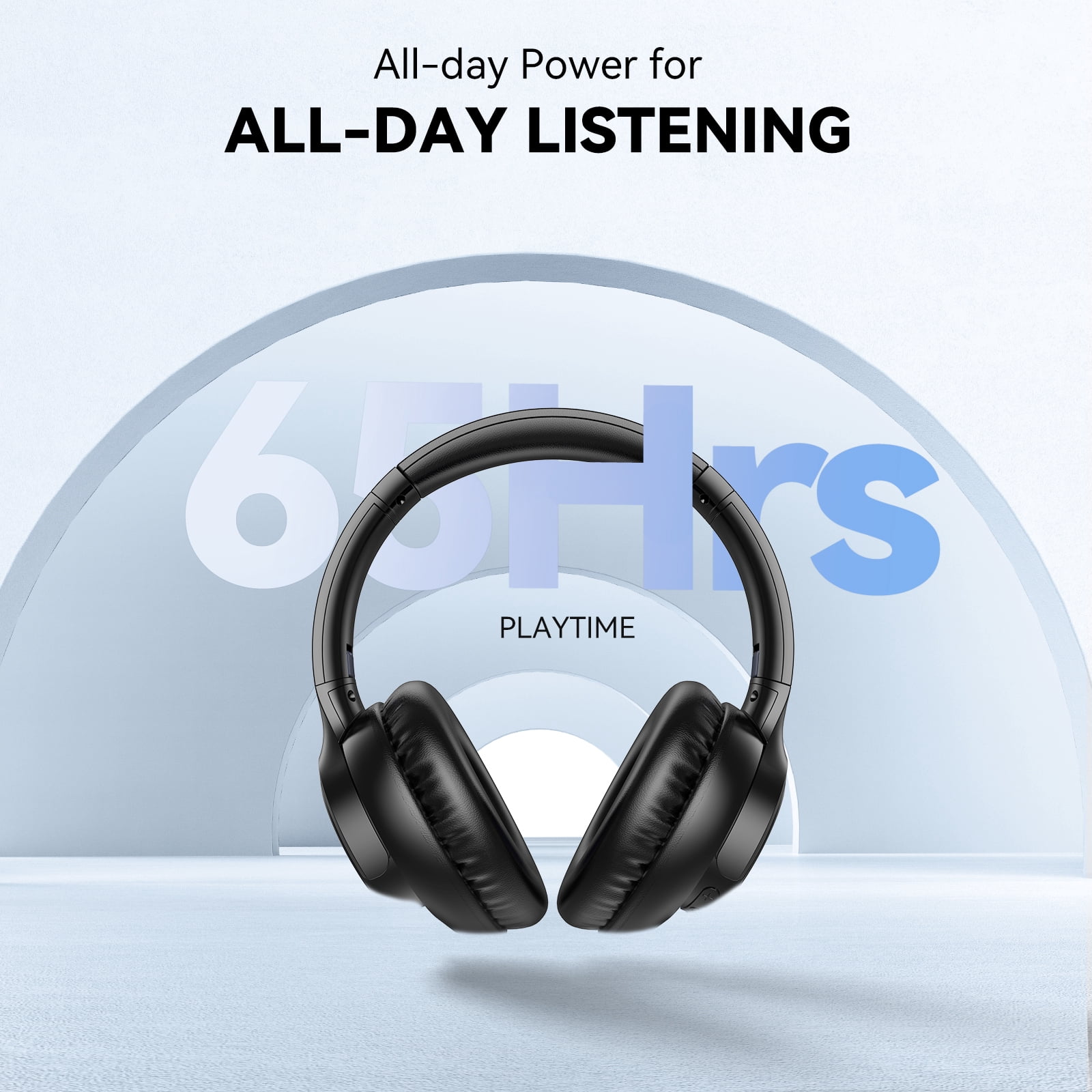 KVIDIO Bluetooth Headphones, Wireless Headphones with Microphone, 65H Running Time, over-Ear Headphones for Computer Laptop Travel Home Office PC (Black)