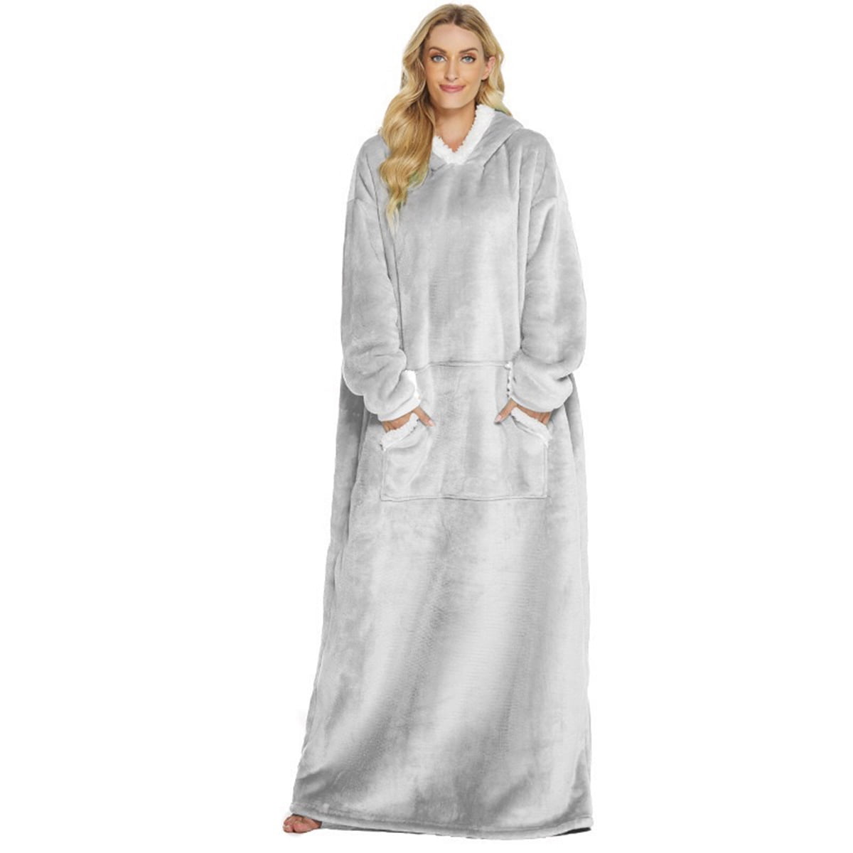 Oversize Wearable Blanket Hoodie, for Adult Sherpa Blanket Hoodie as Gifts for Mom Women, Cozy Sweatshirt Blanket Light Gray