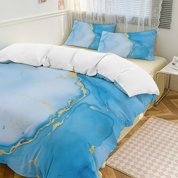 Blue Marble Gold Vein Art Duvet Cover Set Bedding Set Polyester Quilt Cover for Bedroom Decoration