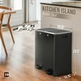 thumbnail image 2 of CAPHAUS Black Dual Trash Can w/ Double Lid, Trash & Recycle Bins Combo, Hands-free Stainless-Steel Garbage Can for Kitchen, with 2 Compartment, Hinged Lid, Odor Filters, Handles, 30L+30L, 2 x 8 Gal, 2 of 9
