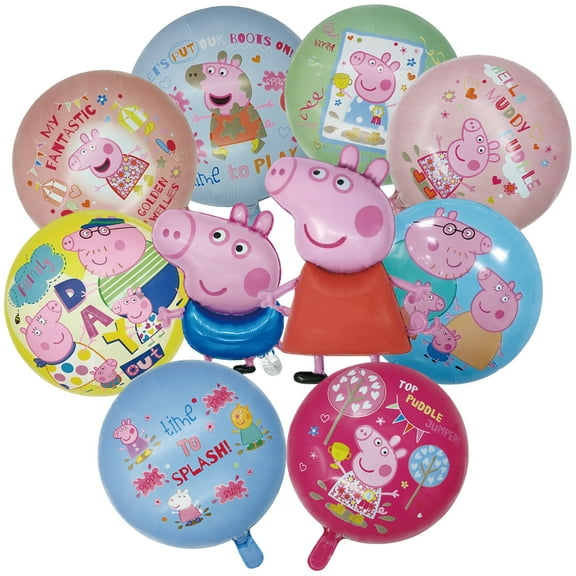 10PCS For Peppa Pig Themed Birthday Party Foil Balloon Decorations Cute Cartoon Balloon Celebration Party Kit Supplies