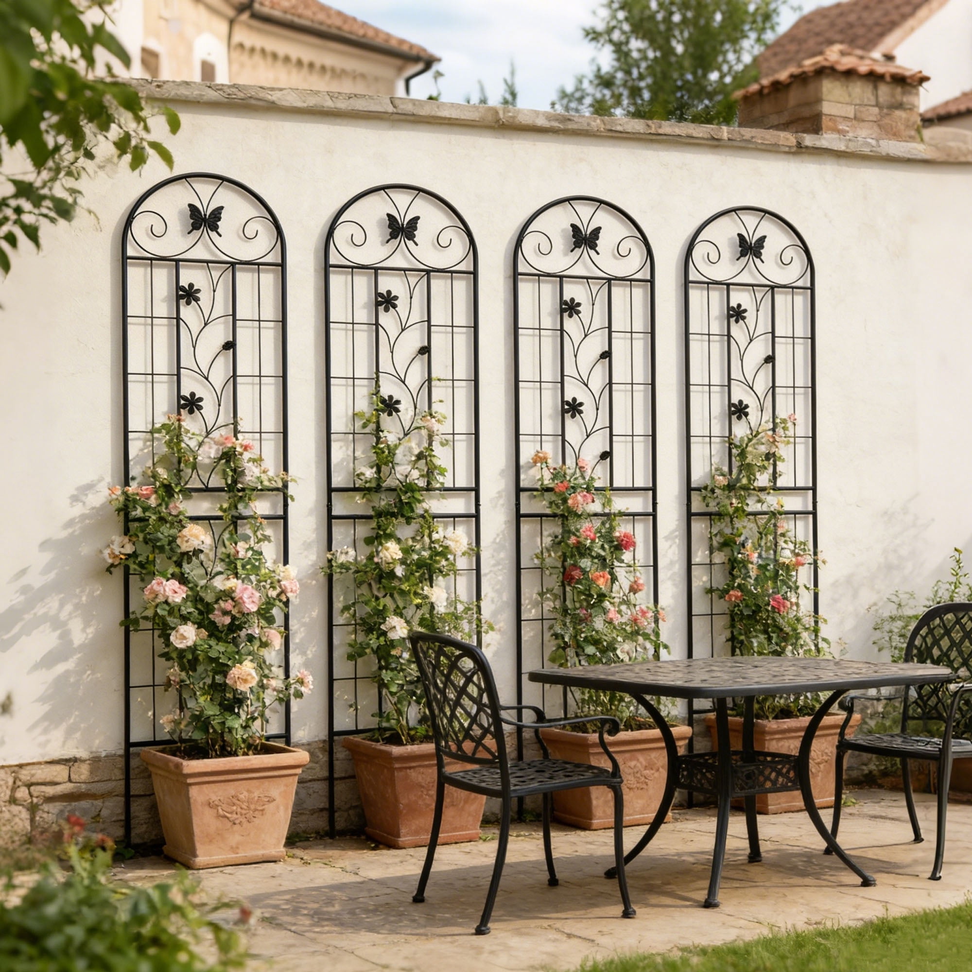 4 Pack 86" H Large Heavy Duty Garden Rustproof Iron Plant Trellis for Potted Plant Support Metal Climbing Rose Trellis Vine Vegetable Cucumber