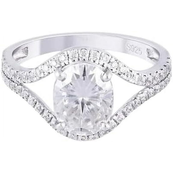 1.76 CT Moissanite Engagement Ring with Platinum Plated Sterling Silver for Women with GRA Certificate | Oval Cut Solitaire Moissanite Diamond Ring D Color VVS1 Clarity for Wedding & Birthday Gift