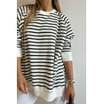thumbnail image 4 of Women's Black Stripe Raglan Sleeve Loose Fit Sweatshirt with Side Slits - [ZhiHiMeRi] | (US 16-18)XL, 4 of 12