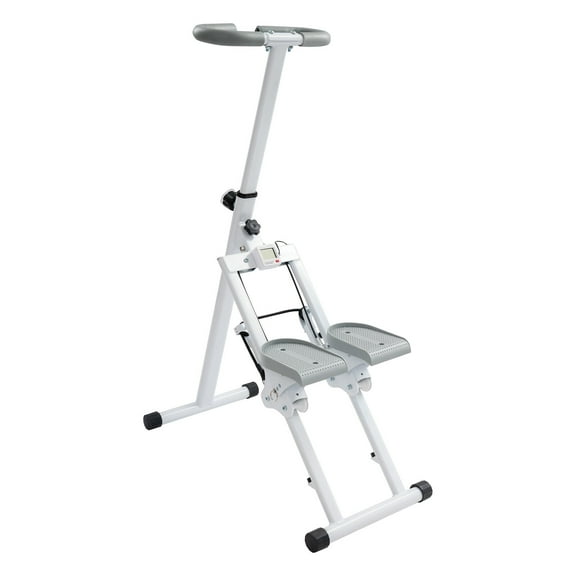 White Multi-Functional Home Fitness Stair Stepper, 220 Lbs Vertical Climber Workout Machine, Foldable Mountain Climber with Counter,Adjustable Pedals&Handlebar