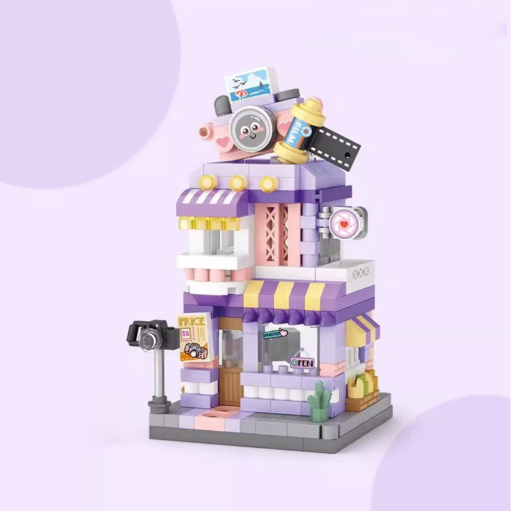 Haibin 4 Sets Street View Gourmet Food Shop Mini Building Blocks, MOC Creative DIY Mini Bricks House Set, Awesome Building Toys Gift for Kids and Adults for Kids 6+