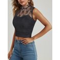 thumbnail image 2 of JWD Women's Blouses Sleeveless Lace Top Mock Neck Sexy Mesh See Through Tee Shirts Party Club Lace Tank Tops For Women Black Floral M, 2 of 4