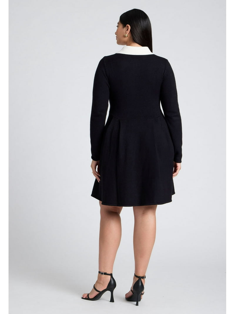 ELOQUII Women's Plus Size Collared Sweater Dress With Buttons - Walmart.com