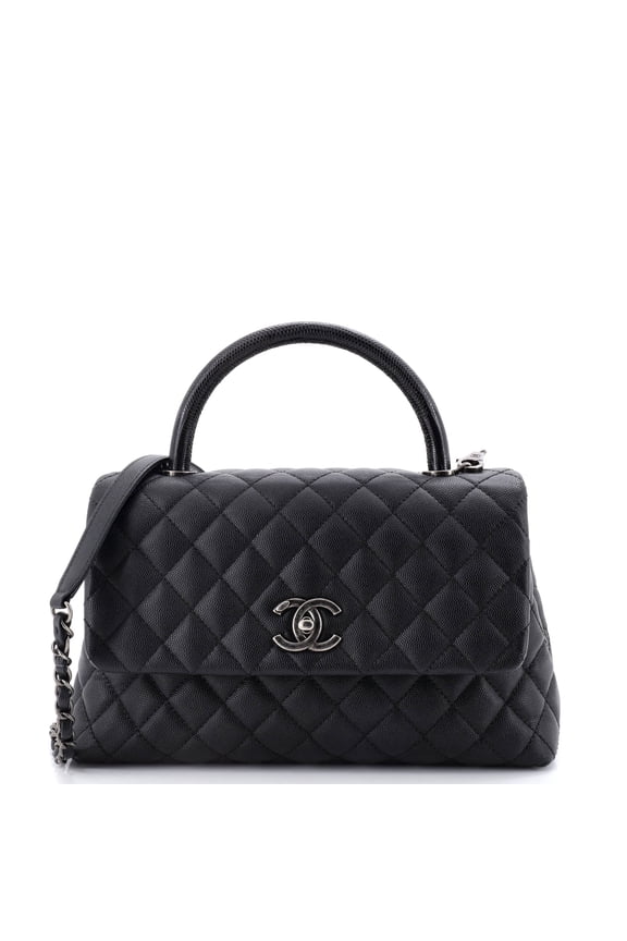 Pre-Owned Coco Top Handle Bag Quilted Caviar with Lizard Embossed Handle Small By Rebag