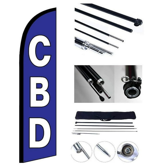 CBD Business Windless Feather Flutter Flag 10 x 2.5 Foot Flag and 13 Feet Pole & Ground Stake (1)