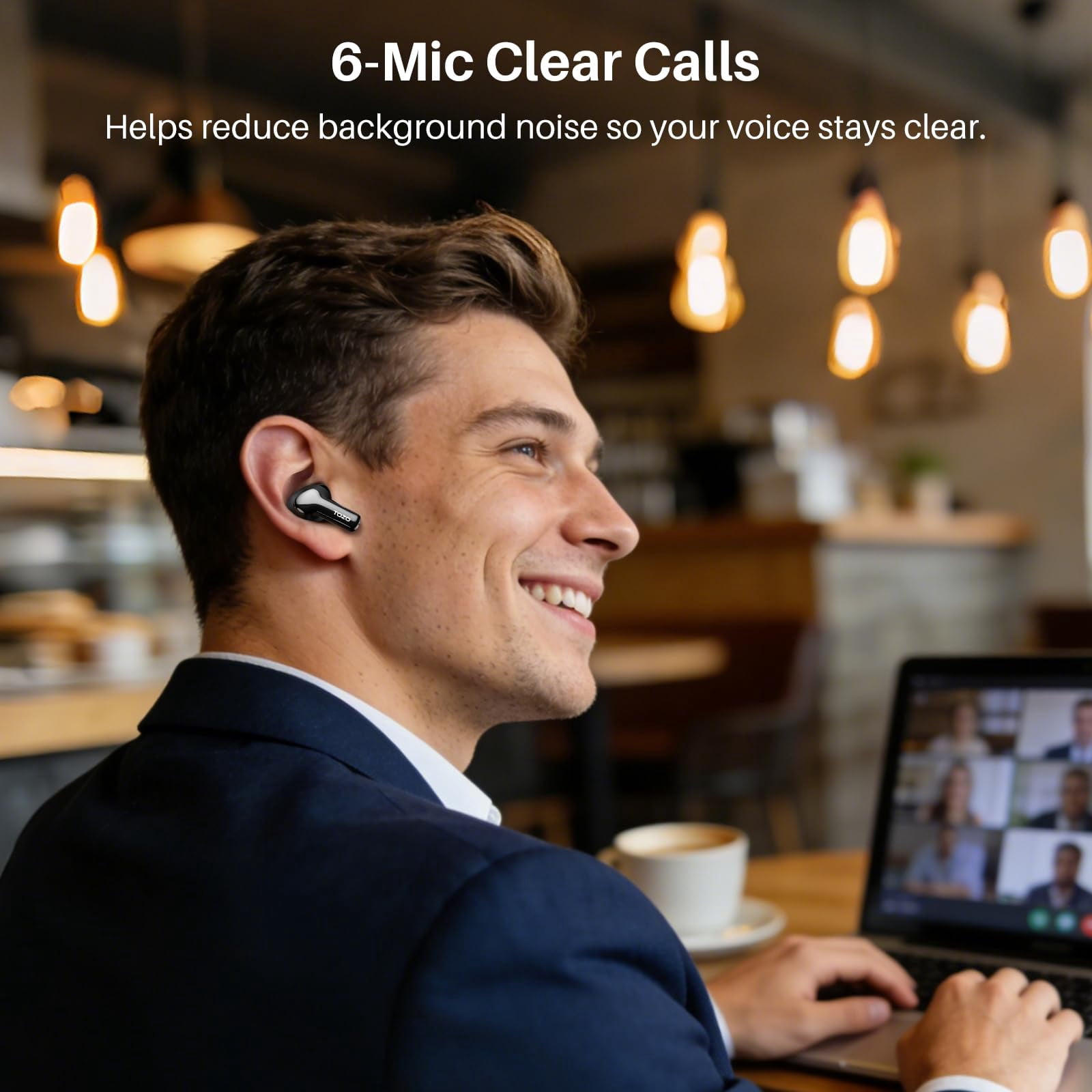 TOZO Hybrid ANC Bluetooth 5.3 Wireless Earbuds, 6 Mics, 55H Playtime, LED Display, Deep Bass, IPX8 Waterproof, Black