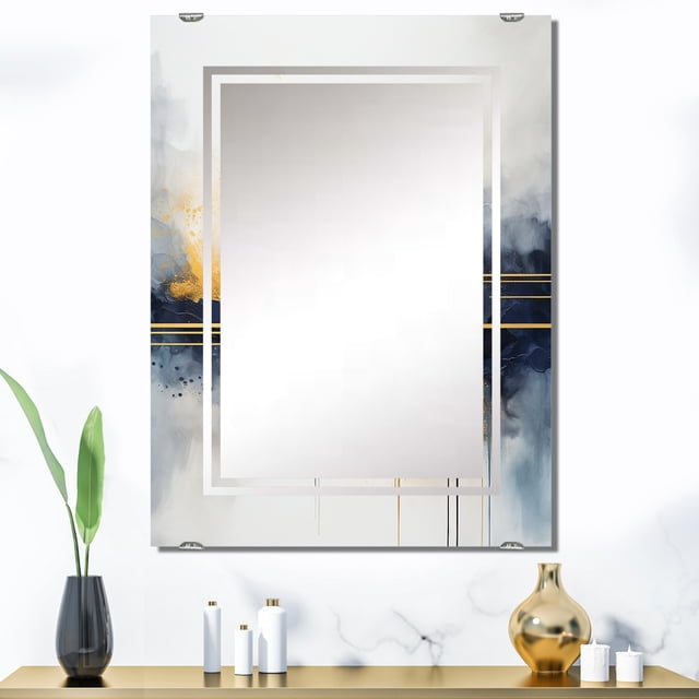 Designart "Fluid Harmony Painting in Blue and Yellow III" Abstract Painting Oversized Wall Mirror - Modern Abstract Living Room Wall Mirror - Multiple Color Options