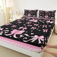 thumbnail image 3 of Homewish Kawaii Bowknot Bed Sheets 4pcs for Girls, Black Pink Plaid King Sheets, Hand Drawn Love Hearts Sheet Set, Microfiber Bedroom Decor, 3 of 7