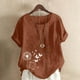thumbnail image 2 of Vestidos Casuales Para Mujer, Blusas De Mujer De Moda Blusa informal de lino con cuello redondo, manga corta y botones para mujer, 2 of 4