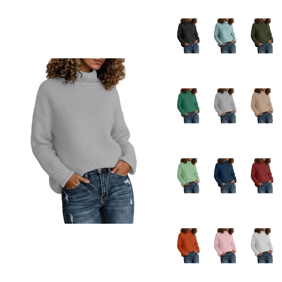 Winter High Neck Knitted Sweater for Women â Long Sleeve Turtleneck Pullover, Loose Fit Knit Casual Top, Rolled Edge Cozy Fall 2025 Trend