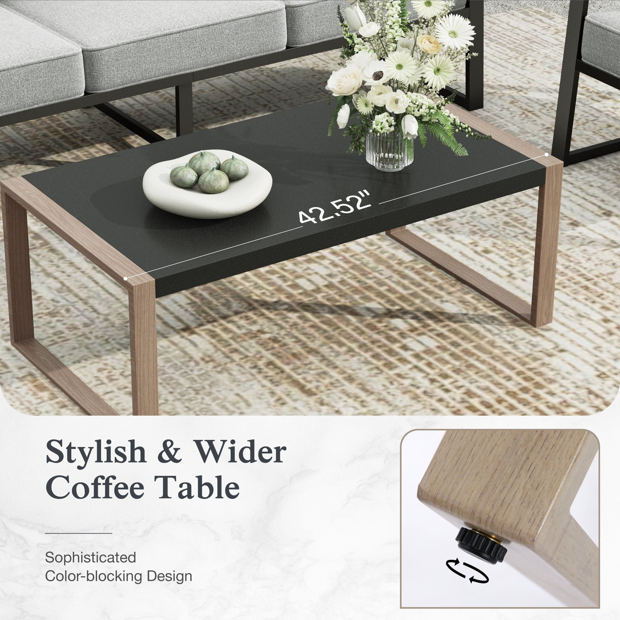 Sophia&William 5 Seat Patio Conversation Set Modern Metal Outdoor Cushioned Furniture Set with Wider Chairs & Color-blocking Coffee Table, Gray