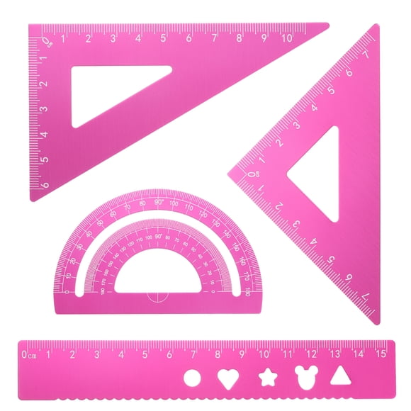 Uxcell 4pcs Triangular Ruler Set 15mm Aluminum Ruler Geometric Protractor Triangle Ruler Engineering Scale Pink