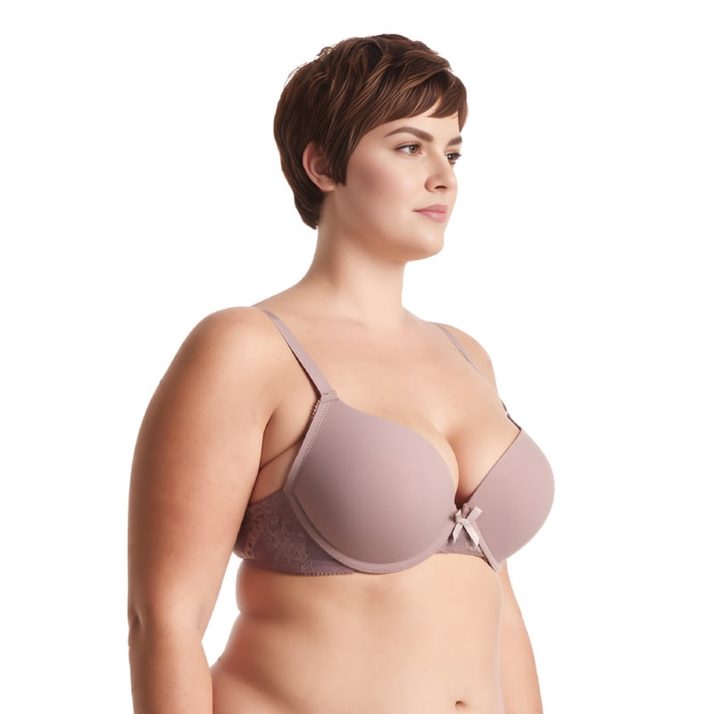 Curve Muse Womens Plus Size Perfect Shape Add 1 Cup Push Up Underwire Tshirt Bra-2PK-Grayish Brown,Peak Green-46D