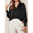 thumbnail image 3 of PRETTYGARDEN Satin Long Sleeve Womens Blouses Dressy Casual | Glossy Smooth Silk Fabric,Lantern Sleeve Fall Tops,Decorative Button Pullover,V Neck Shirts,Office Work Business Outfits, 3 of 9