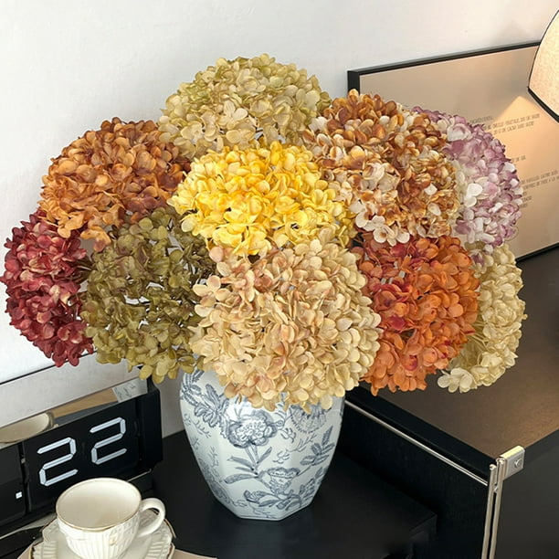 Simulación De Hortensia De Plástico 1 Stem Simulation Hydrangea Silk Flower Singles Stems Fake Flower For Wedding Home Decoration DIY Material Field Oil Painting Style 7.5x17.3" JASKFLY