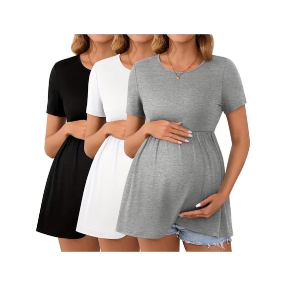 Yawrut 3-Piece Women's Pregnant Short Sleeved Girdle The Waist T-Shirt