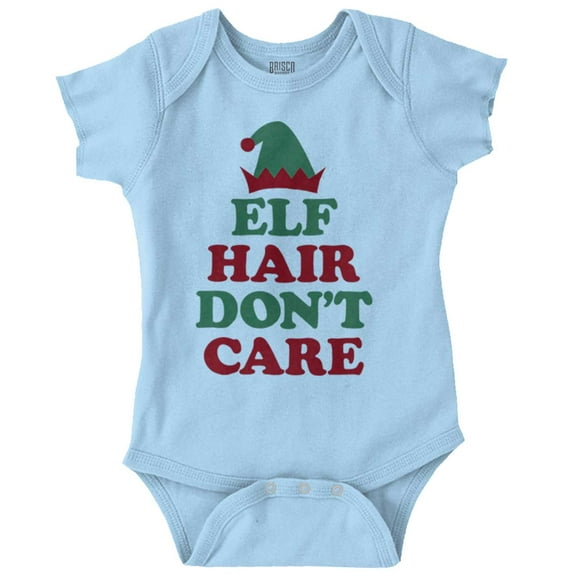 Funny Christmas Elf Hair Don't Care Romper Boys or Girls Infant Baby Brisco Brands 12M