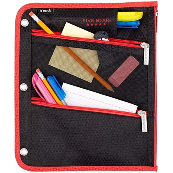 Double Zip Binder Pencil Pouch - Black/Red