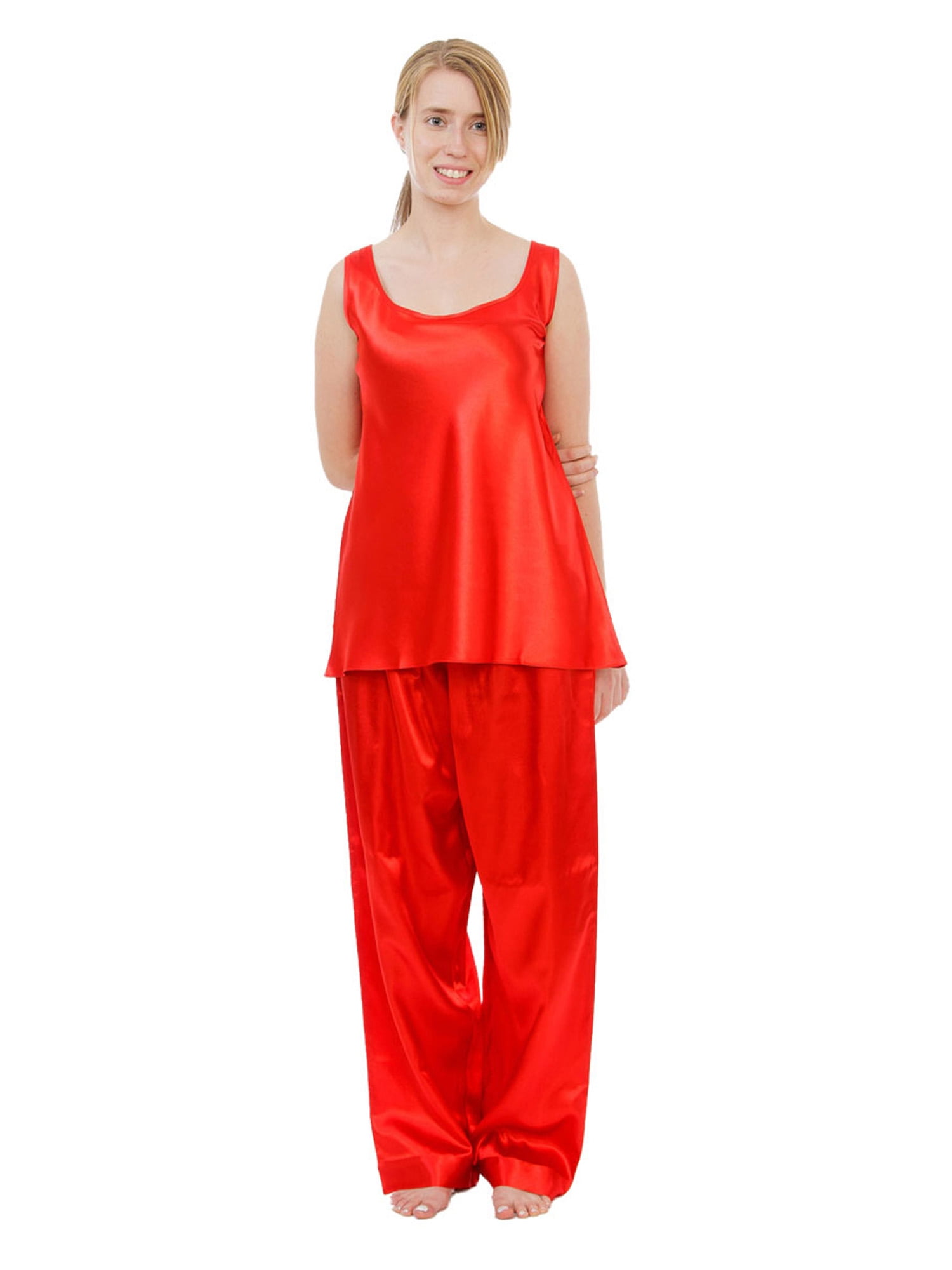 Up2date Fashion's Women's Satin Pajama Set with Cami Top in Solid