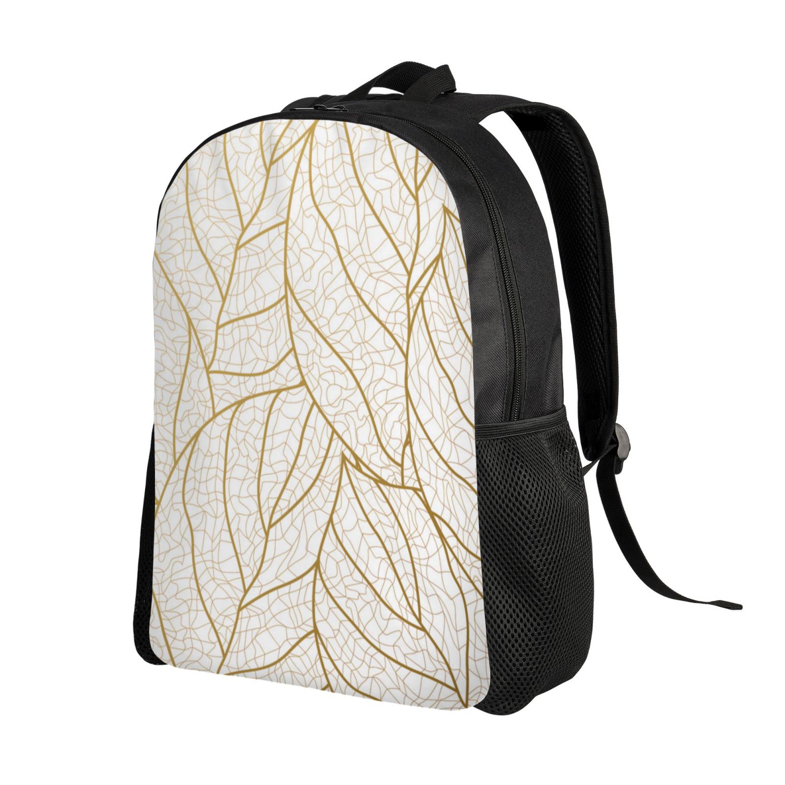Xecao Elegant Gold Leaf Pattern Print School Backpack with Laptop Compartment Small Travel Laptop Backpack for Women Men Waterproof College Backpack Simple School Bag