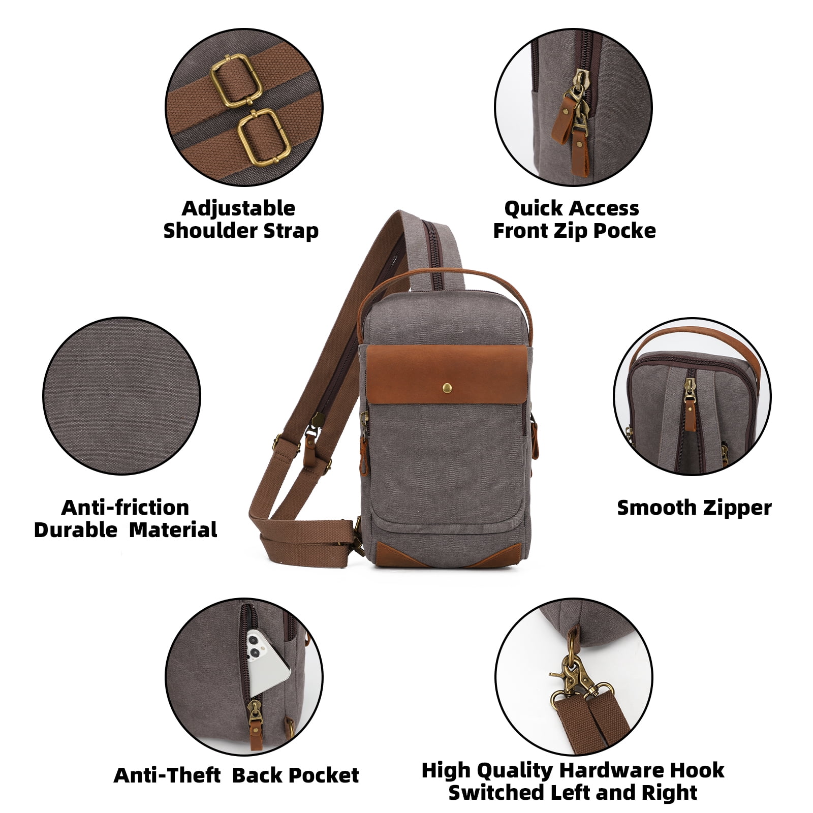 KL928 Canvas Sling Bag Crossbody Backpack Shoulder Casual Rucksack for Men Women
