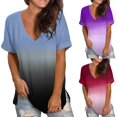 thumbnail image 1 of Blouse Mode Femme à Imprimé Dégradé, Col en V, Manches Courtes, T-Shirt Ample, Hauts d'Été Grande Taille, Coupe Ample pour Femmes en Solde, 1 of 6