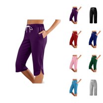 Capri Pants for Women 2025 Casual Slim Fit Mid Elastic Waist Comfortable Capris with Pockets Womens Cropped Pants