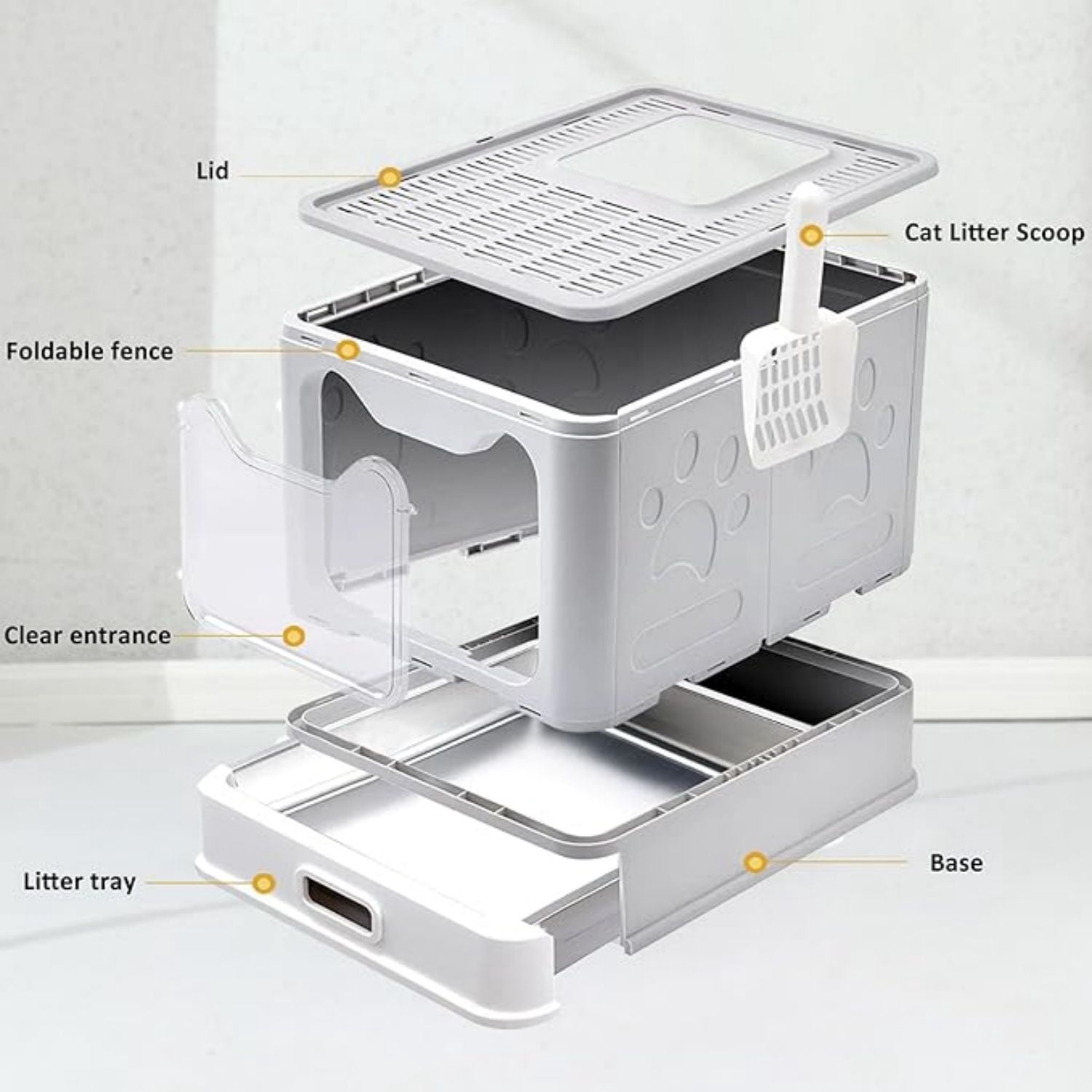 Enclosed Cat Litter Box with Lid Top Exit Covered Metal Stainless Steel Litter Box Leak Proof & Odorless Easy to Clean Including Cat Litter Scoop and Litter Mat