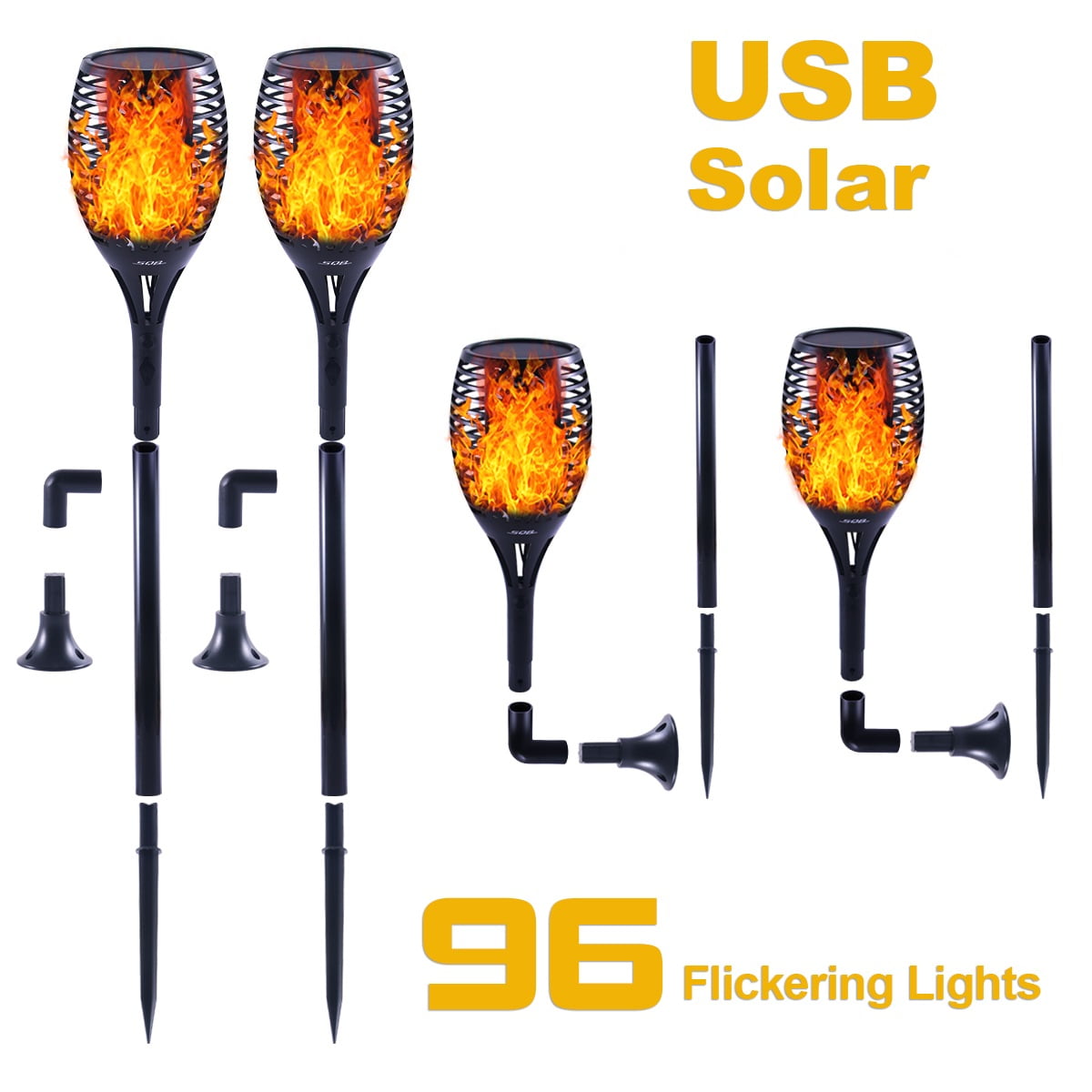 LED Solar Torch Light 96 LED Flickering Flame Tiki Torches Lights w