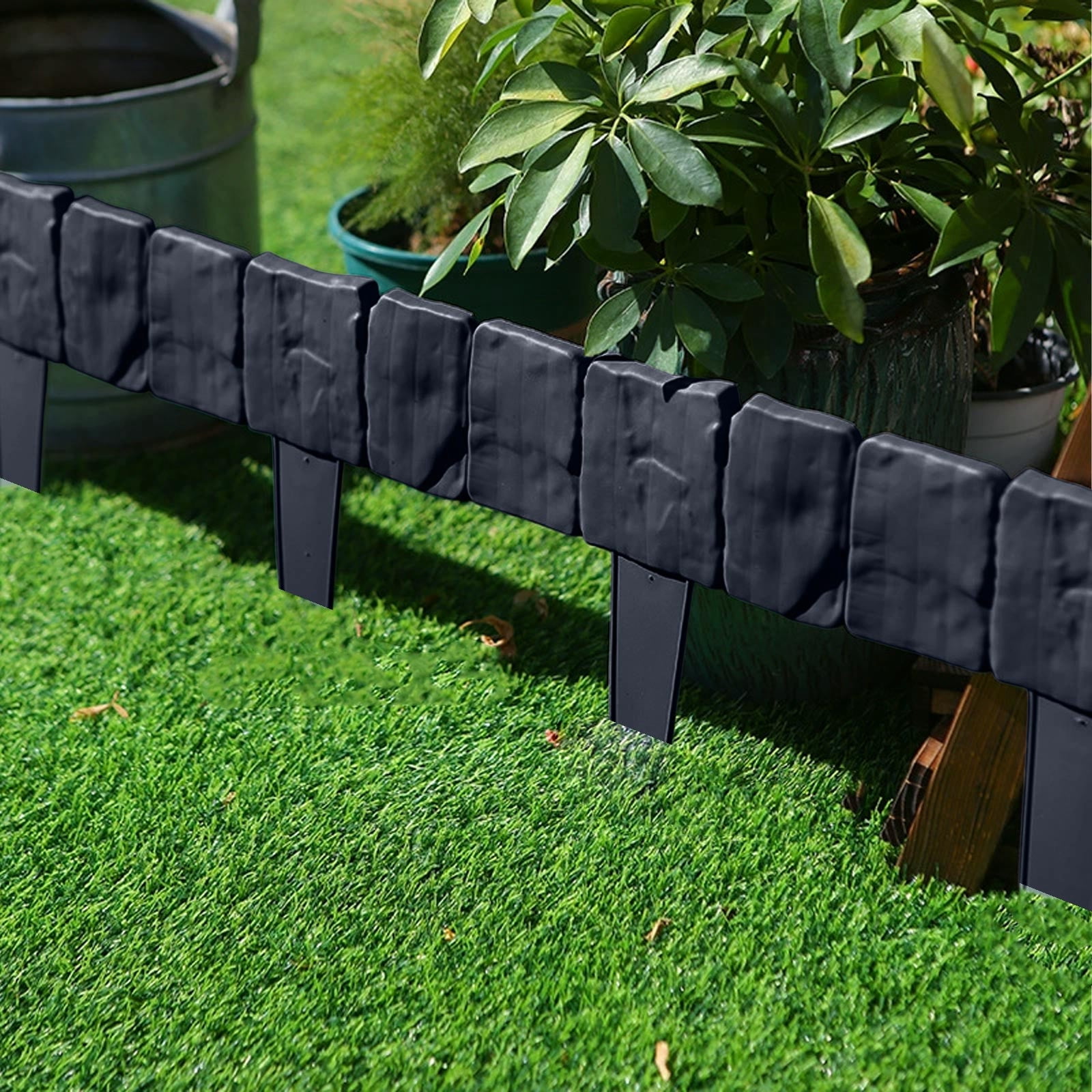 Garden Edging Border- Lawn Fence Plastic Cobblestone Effect Edging Lawn Trimming Garden Patio Decor